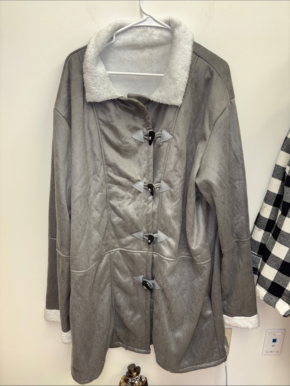 Women's Gray Teddy Toggle Coat with Faux-Shearling Collar — Classic Cozy Layer